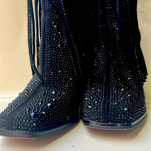 Jessica Simpson Black Rhinestone Boots with Fringe. - Picture 8 of 11